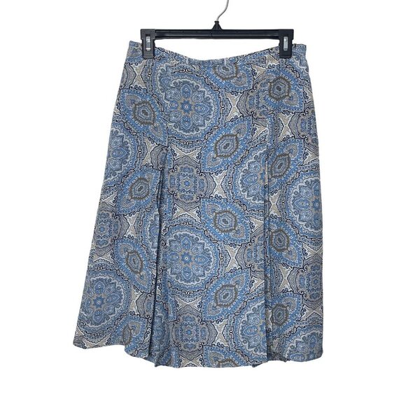 Ann Taylor Loft 100% Silk Blue & Tan Print Knee-Length Skirt Size 4 - Picture 1 of 7